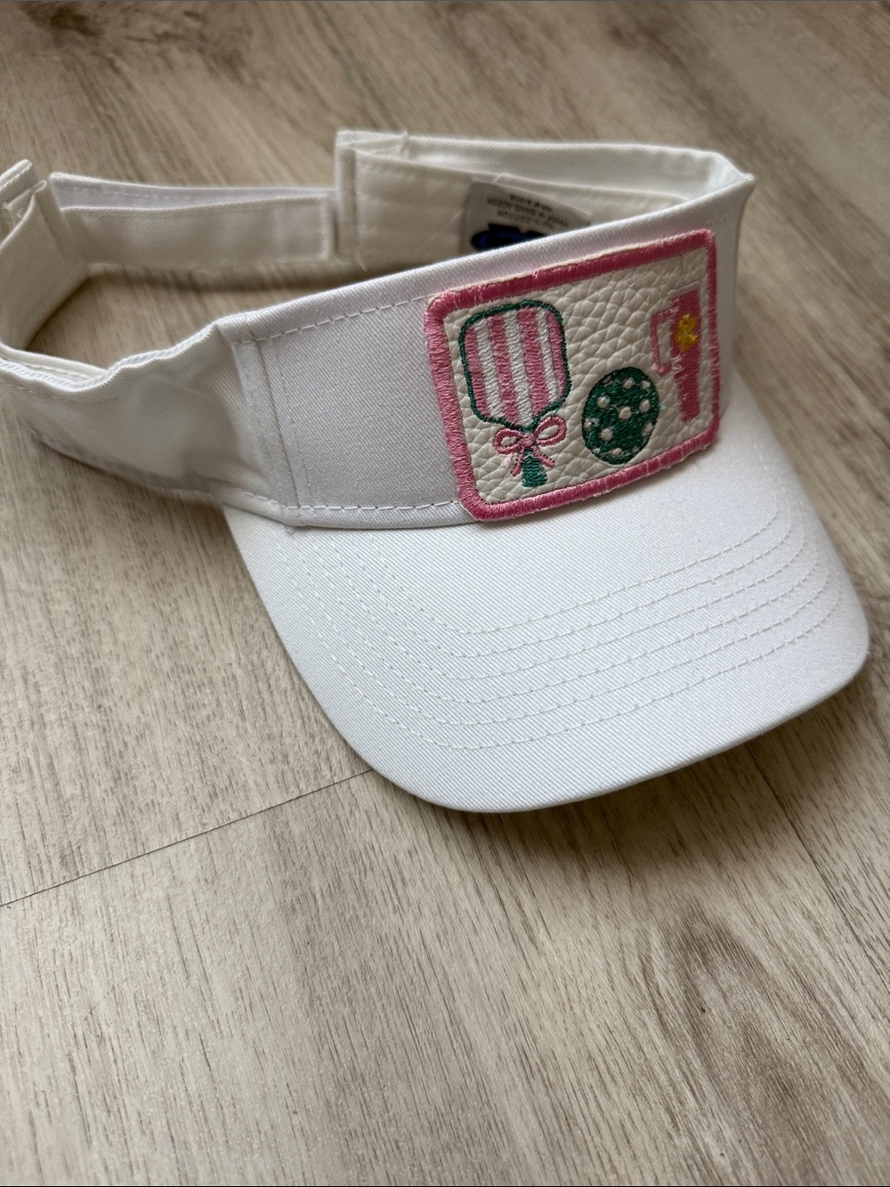 White Women's Visor with Pickleball Pink & Green Embroidered Patch - Picture 4 of 4